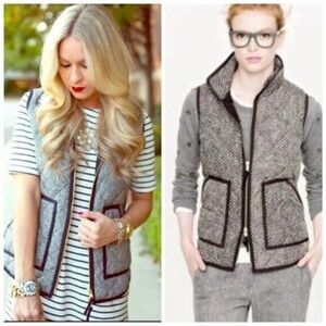 📌 J.Crew Herringbone Excursion Quilted Down Puffer Vest black XXS fits 0-2